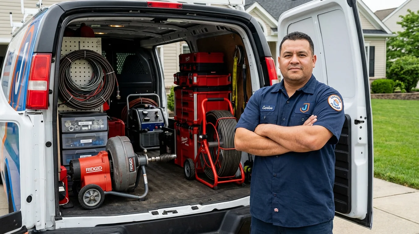 Professional drain cleaning equipment and Johns Plumbing LLC plumber in Duenweg