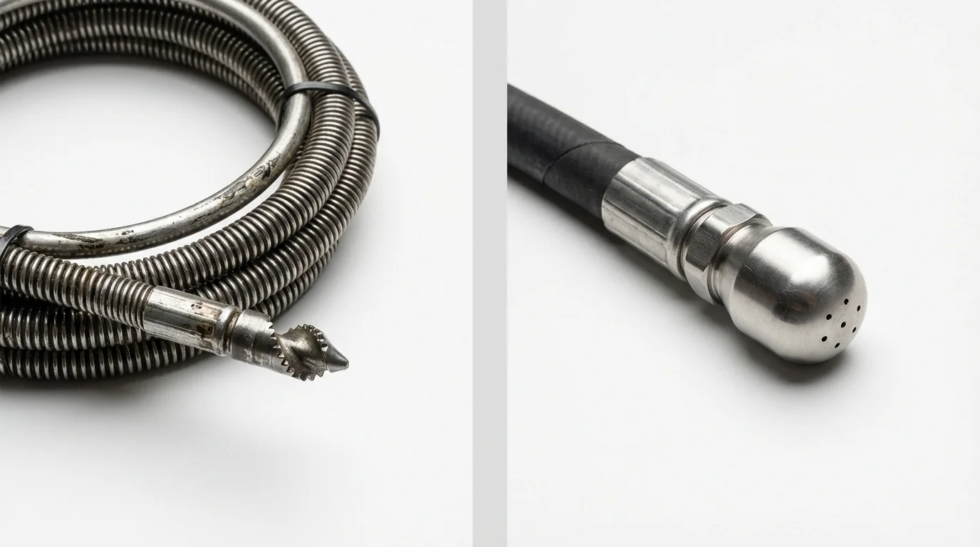 Drain snake cable and hydro jetting nozzle used for drain cleaning in Duenweg, MO