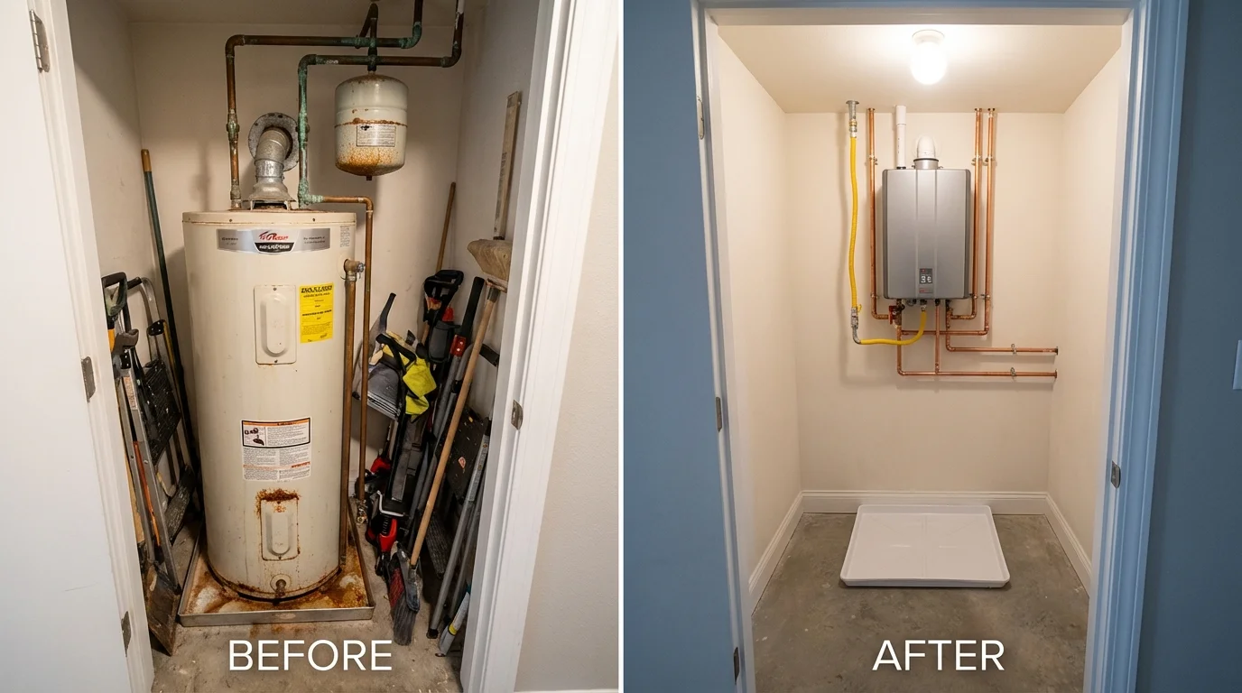 Tank water heater versus wall-mounted tankless unit comparison for Duenweg, MO homeowners